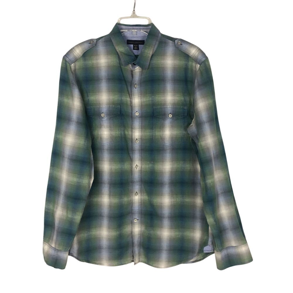 Banana Republic Shirt‎ Mens M (15-15 1/2) Button Front Green Plaid Long Sleeve